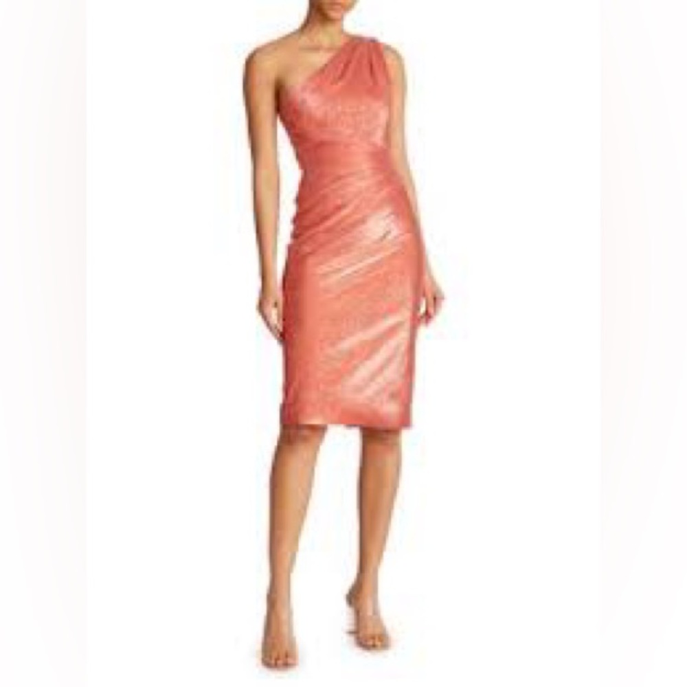 Theia One-Shoulder Silk-Blend Cocktail Dress‎